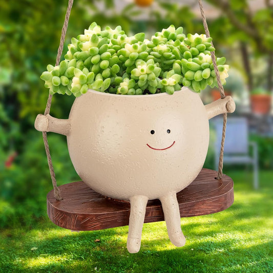 Swing Face Planter Pot Hanging Resin Flower Head Planters for Indoor Outdoor Plants,Flower Pot with Unique Face Design for String of Pearls- Ideal Gifts for Mother's Day and Christmas